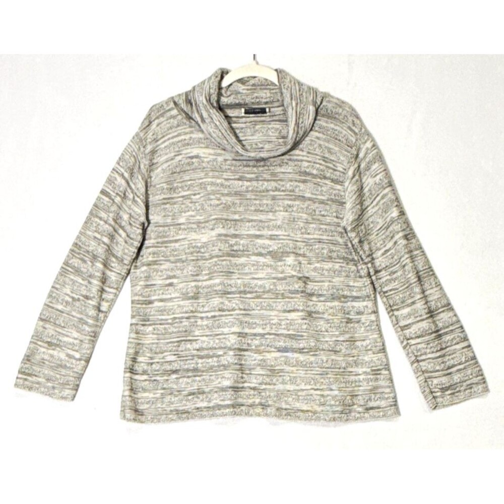 Margaret Winters Women's M Gray/White Marled Cowl Neck Cotton Sweater Lagenlook
